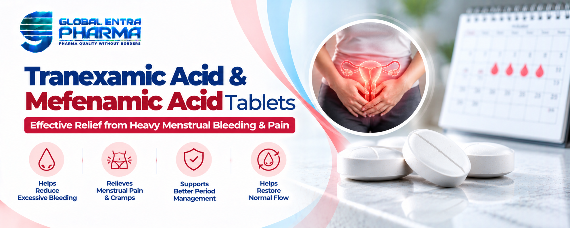 Tranexamic Acid 500 mg + Mefenamic Acid 250 mg Tablets Manufacturer in India